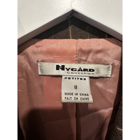 Size 8 Blazer Pleated Skirt Suit Set Brown Striped Career Office Siren Boardroom - Picture 10 of 14